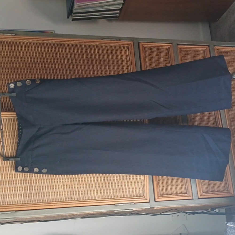 J. Crew Dark Blue Pinstriped Women's Dress Pants with Button Accents